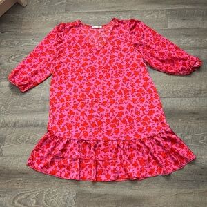 Dex Vibrant Red and Pink Floral Dress